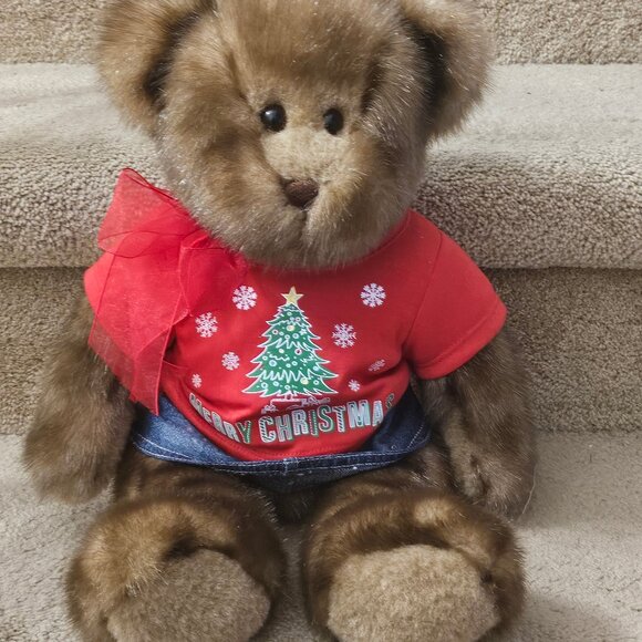 15" Gund Bear In Build A Bear Clothes Christmas Soft Brown Sparkly Bear Plush - Picture 5 of 9
